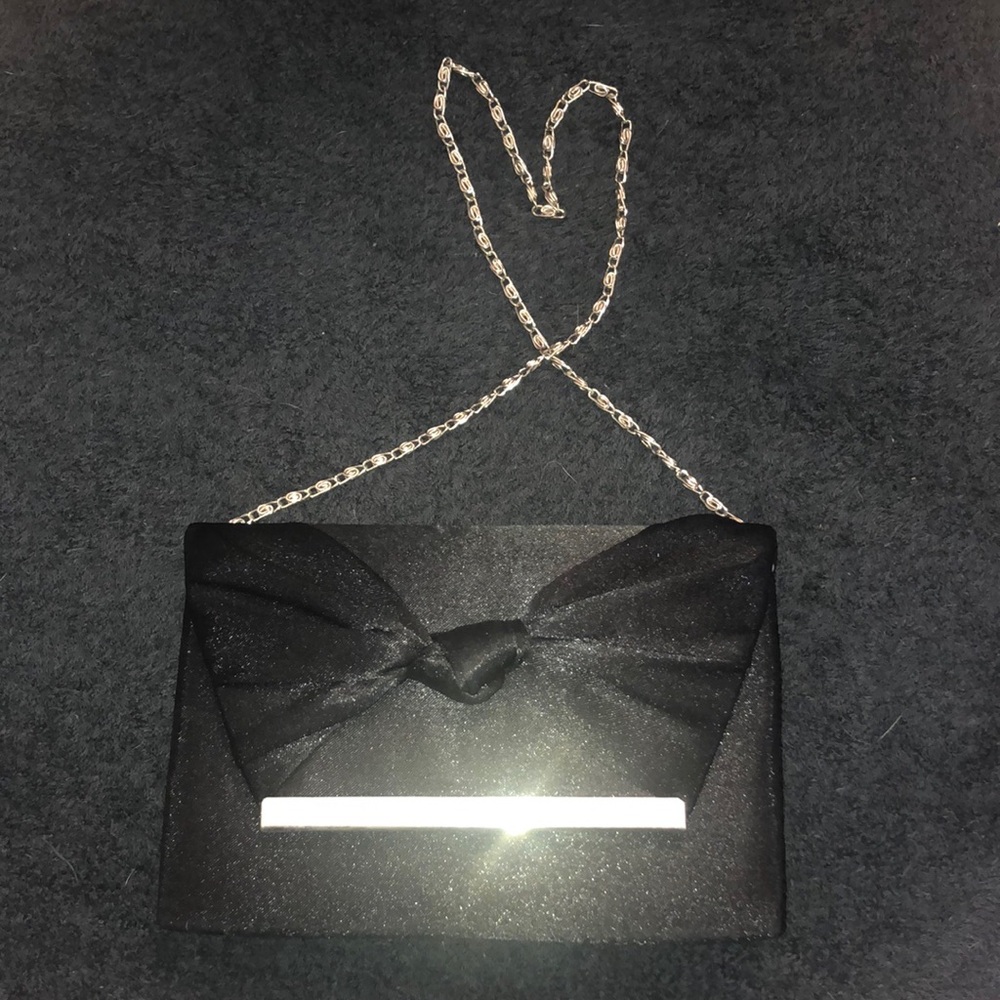 Black bow clutch with removable strap